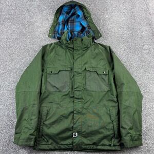 Ride Snowboard Jacket Mens Medium Green Plaid Lined Hooded Winter Ski